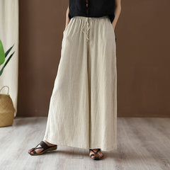 Summer linen wide leg pants, loose casual elastic waist linen pants