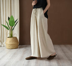 Summer linen wide leg pants, loose casual elastic waist linen pants