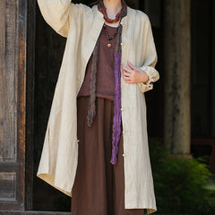 Loose Standing Collar Linen Long Shirt, Vintage Chinese Linen Shirt Plus size