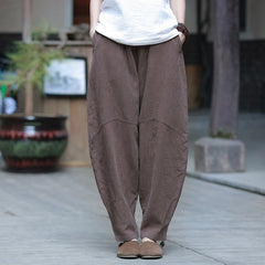 Summer linen tapered pants, loose casual elastic waist linen harem pants