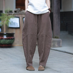 Summer linen tapered pants, loose casual elastic waist linen harem pants