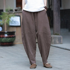 Summer linen tapered pants, loose casual elastic waist linen harem pants