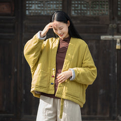 Loose Casual Linen Jacket, Vintage Chinese Standing Collar Frog Button Cotton Jacket