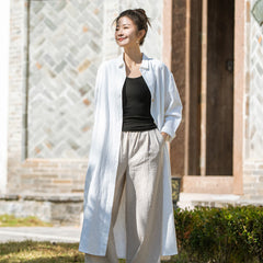 Summer loose casual linen shirt, vintage Chinese cotton shirt