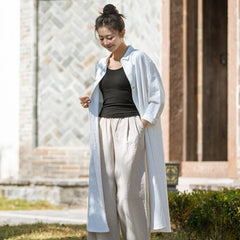 Summer loose casual linen shirt, vintage Chinese cotton shirt