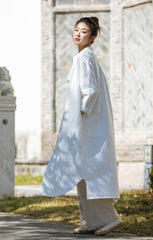 Summer loose casual linen shirt, vintage Chinese cotton shirt