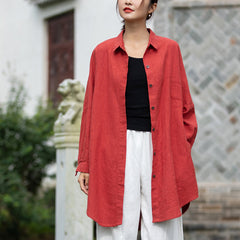 Loose casual linen long shirt, summer cotton shirt