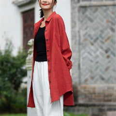 Loose casual linen long shirt, summer cotton shirt