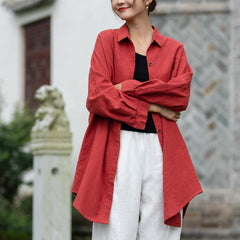 Loose casual linen long shirt, summer cotton shirt