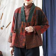 Printed Cotton and Linen Kimono, Chinese Frog Button Jacket