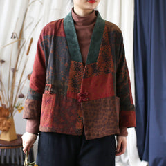 Printed Cotton and Linen Kimono, Chinese Frog Button Jacket