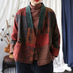 Printed Cotton and Linen Kimono, Chinese Frog Button Jacket