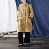Woman Corduroy Coat, Vintage Chinese Frog Button Cotton Coat