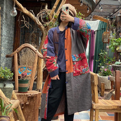 Vintage patchwork jacket, Chinese printed cotton and linen coat