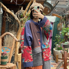 Vintage patchwork jacket, Chinese printed cotton and linen coat