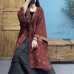 Vintage Printed Cotton Linen Jacket, Vintage Chinese Linen Kimono, Loose Casual Cotton Linen Shirt