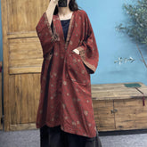 Vintage Printed Cotton Linen Jacket, Vintage Chinese Linen Kimono, Loose Casual Cotton Linen Shirt