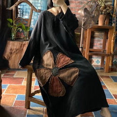 Vintage Embroidered Patchwork Linen Dress, Heavy Embroidered Patchwork Linen Dress