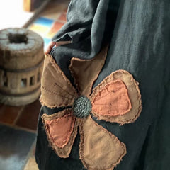 Vintage Embroidered Patchwork Linen Dress, Heavy Embroidered Patchwork Linen Dress