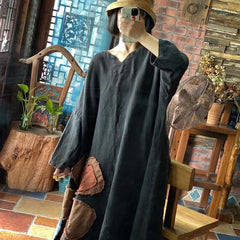 Vintage Embroidered Patchwork Linen Dress, Heavy Embroidered Patchwork Linen Dress