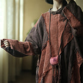 Vintage Patchwork Cotton Linen Dress, Loose Boat Neck Linen Dress