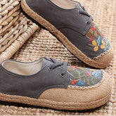 Embroidered cotton linen shoes, vintage loafers, women's handmade loafers