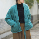 Winter Cotton Linen Kimono , Women's Winter Jacket,Vintage V-neck cotton linen jacket