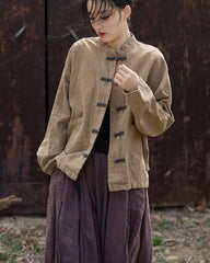 Long Sleeve Cotton Linen Frog Button Shirt, Vintage Chinese Cotton Linen Casual Shirt