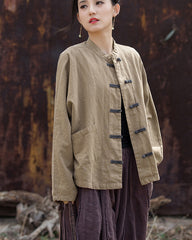 Long Sleeve Cotton Linen Frog Button Shirt, Vintage Chinese Cotton Linen Casual Shirt