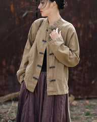 Long Sleeve Cotton Linen Frog Button Shirt, Vintage Chinese Cotton Linen Casual Shirt