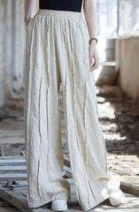 Linen wide leg pants, stone washed vintage cotton linen pants, elastic waist loose pants