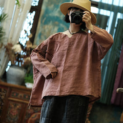 Vintage Embroidery Patchwork Ramie Long Sleeve Shirt, Vintage Pure Ramie Literary Hand Embroidered Applique Shirt Top 240621