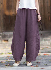 New Summer Arrival: Women's Artistic-Style Lightweight Linen Casual Pants with Elastic Waistband, Sandwashed, Distressed, Patchwork, and Cropped Bell-Bottom Design 20260511