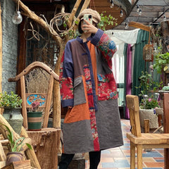 Vintage patchwork jacket, Chinese printed cotton and linen coat