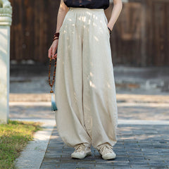 Women's Loose Casual Elastic Waist Cotton Linen Pants, Vintage Cotton Linen Harlem Pants (Autumn and Winter) 20240920
