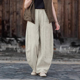 Loose Casual Elastic Waist Stone Washed Cotton Linen Pants 20250328