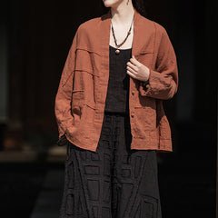 Vintage Chinese Standing Collar Frog Button Cotton Linen Shirt, Casual Loose Cotton Linen Kimono 20250328