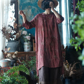 Pure Ramie Digital Printing Plate Button Skirt, Vintage Chinese Ramie Dress 240621