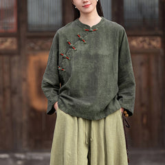 Vintage Chinese stand-up collar frog button short-sleeved cotton shirt, summer casual loose cotton shirt 20250328
