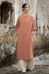 Women Summer Cotton Linen dress, Vintage Chinese Dresses 20250417