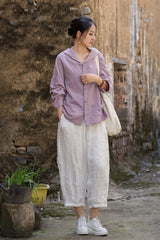 Ladies Summer Chinese Loose Frog Button Hoodie, Vintage Cotton and Linen Casual Shirt 20250604