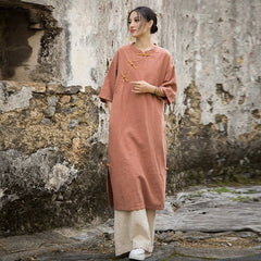 Women Summer Cotton Linen dress, Vintage Chinese Dresses 20250417