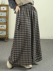Loose-fitting cotton plaid wide-leg pants, Spring Vintage Plaid Wide-leg Pants