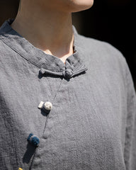 Summer Chinese Tops, Ramie Lapel Vintage Summer Tea Clothes Short Sleeve Shirt,Frog Button Round Collar Shirt