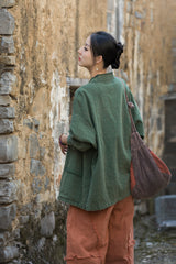 Vintage summer Chinese long sleeve shirt, cotton and linen washed and brushed frog button shirt 20250604