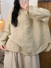 Women's Summer Loose-Fit Casual Linen Blouse with Hand-Embroidery