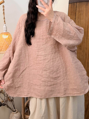 Women's Summer Loose-Fit Casual Linen Blouse with Hand-Embroidery
