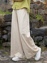 Vintage Cotton Linen Wide Leg Pants, Summer Elastic Waist Casual Wide Leg Pants 20250604