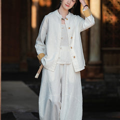 Vintage Chinese collar frog button long-sleeved cotton shirt, casual loose cotton jacket 20250328