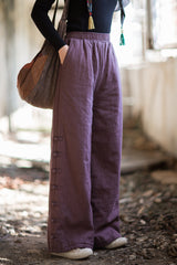 2026 Winter Cotton-Linen Women's Fashion: New Arrival—Original, Unique, Versatile, and Warm Women's Straight-Leg Quilted Trousers with Ramie and Cotton Padding